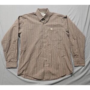 Cinch Button Down Shirt Mens Small Brown Striped Western Long Sleeve
